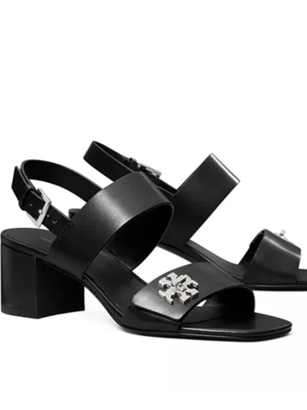 Tory Burch Womens Turnlock Heeled Black Leather Block Heel Sandal, Size 10.5
